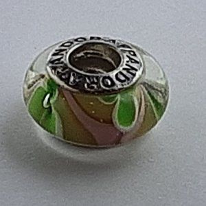Pandora Murano Glass Charm with Random Floral design yellow backdrop